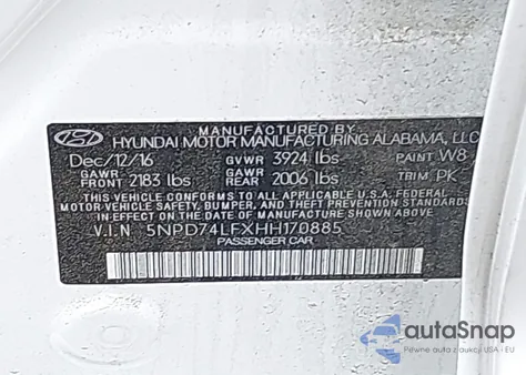 2017 Hyundai Elantra Se from USA, damaged, VIN 5NPD74LFXHH170885